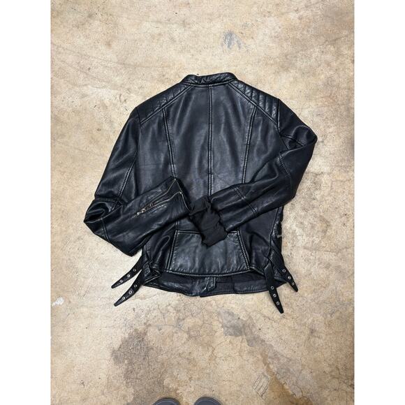 Zara Genuine Leather Moto Jacket Women’s S Black Quilted Biker Asymmetrical Zip - Picture 7 of 7